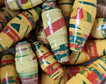 Hand Crafted Paper Beads Boho Paper Beads Torpedo Shaped Beads Boho Jewelry Craft Beads Yellow Beads Mixed Sizes Beads     :PAN*