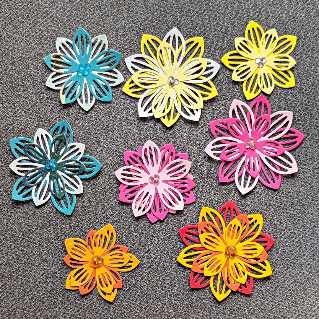 Layered Die Cut Paper Flowers | Gem Center Flowers | 50 Paper Flowers ...