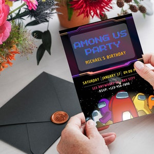 Custom gamer Among Us inspired Kids Birthday invitation