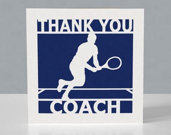 Carte de remerciement pour un entraîneur de tennis - Carte de voeux en papier découpé