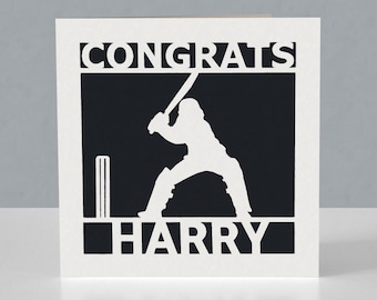 Carte personnalisée de félicitations (félicitations) de cricket - Conception Papercut