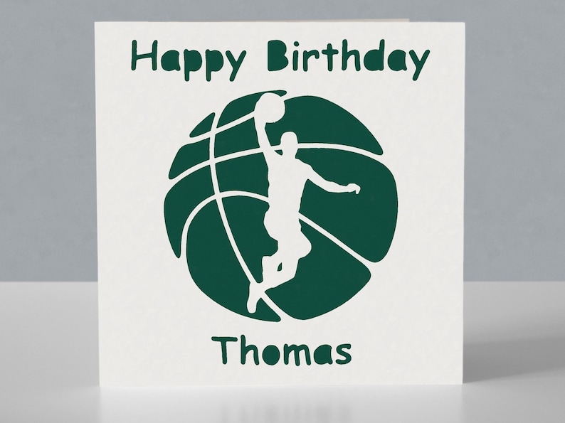 Carte d'anniversaire personnalisée pour fan de basket-ball - Carte de voeux découpée en papier faite main image 3