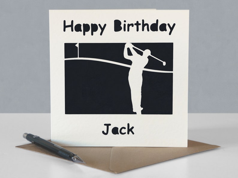 Carte d'anniversaire de golf personnalisée pour fan de golf - Carte de voeux faite main de golfeur en papier découpé image 5