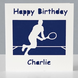 Carte d'anniversaire personnalisée pour joueur de tennis ou fan de tennis - Carte de voeux en papier découpé image 2