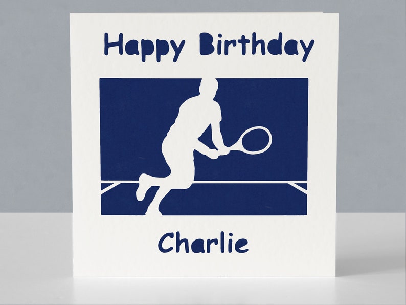 Carte d'anniversaire personnalisée pour joueur de tennis ou fan de tennis - Carte de voeux en papier découpé image 2