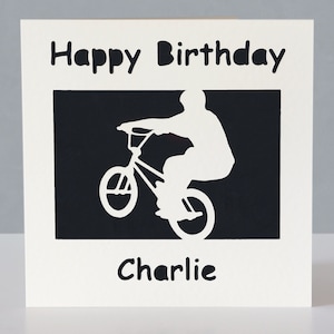 Carte d'anniversaire personnalisée pour fan de vélo BMX