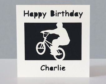 Carte d'anniversaire personnalisée pour fan de vélo BMX