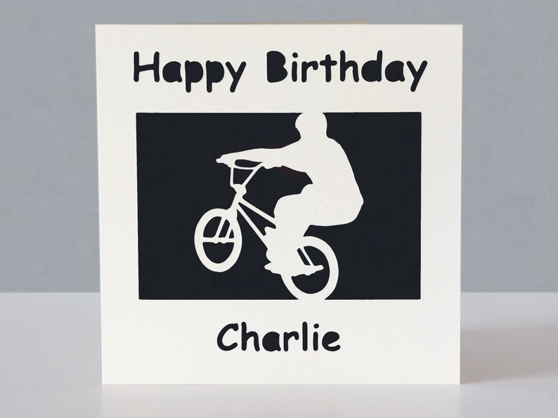 Carte d'anniversaire personnalisée pour fan de vélo BMX image 1