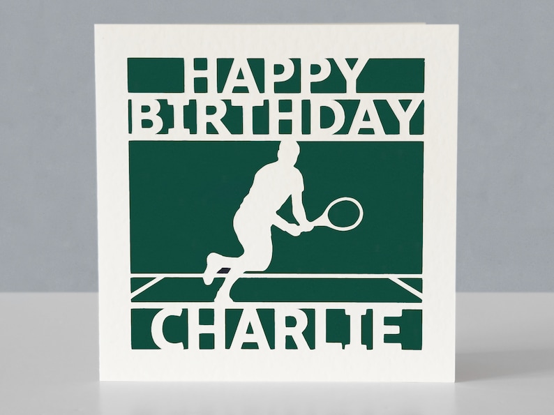 Carte d'anniversaire personnalisée pour joueur de tennis ou fan de tennis - Carte de voeux en papier découpé image 2