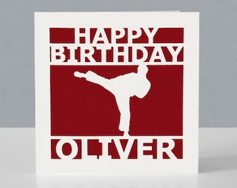 Carte d'anniversaire personnalisée pour un fan de karaté - Carte de voeux découpée en papier faite main