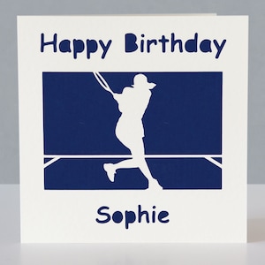 Personalised tennis birthday card for women's tennis fan - Papercut tennis greetings card