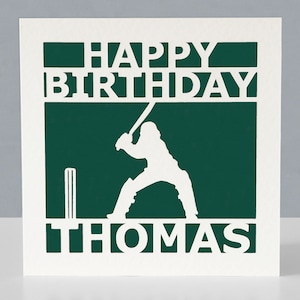 Carte d'anniversaire personnalisée pour joueur de cricket ou fan de cricket - Carte de voeux en découpe de papier