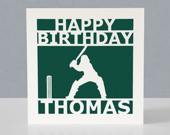 Carte d'anniversaire personnalisée pour joueur de cricket ou fan de cricket - Carte de voeux en découpe de papier