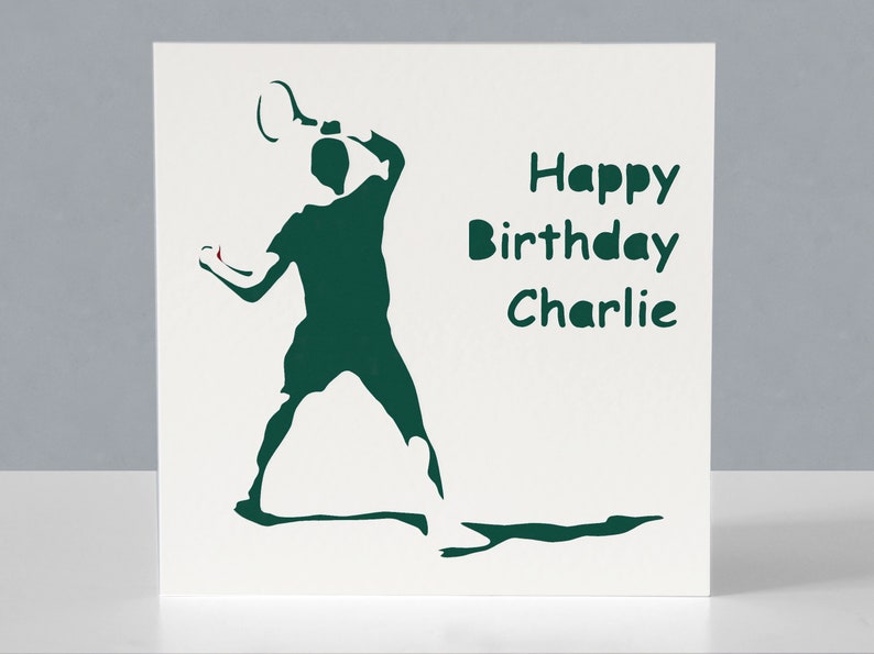 Carte d'anniversaire de tennis personnalisée pour joueur ou fan de tennis - Carte de voeux découpée en papier image 4