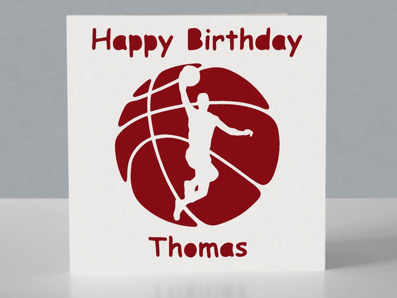 Carte d'anniversaire personnalisée pour fan de basket-ball - Carte de voeux découpée en papier faite main image 4
