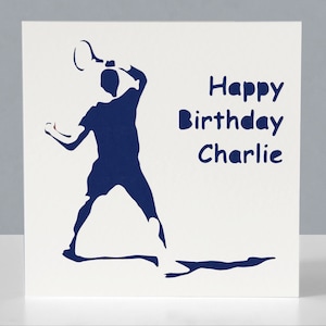 Carte d'anniversaire de tennis personnalisée pour joueur ou fan de tennis - Carte de voeux découpée en papier