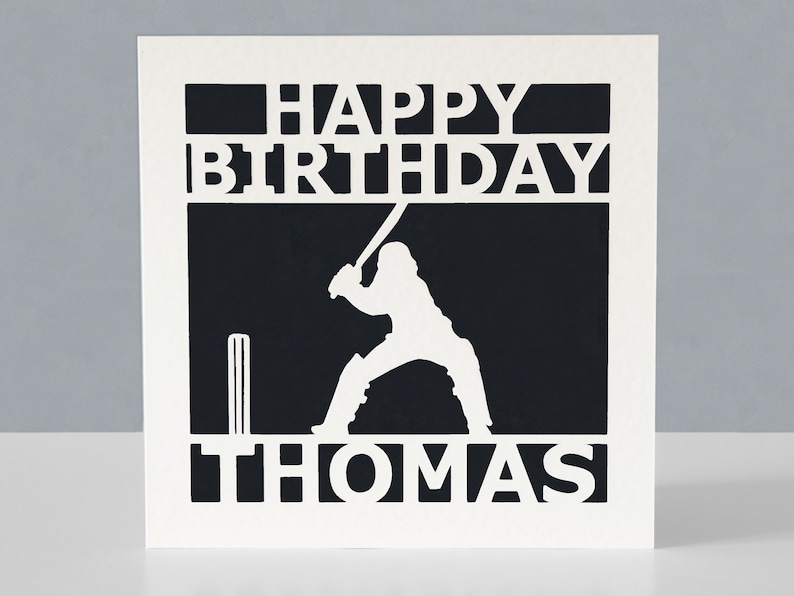 Carte d'anniversaire personnalisée pour joueur de cricket ou fan de cricket - Carte de voeux en découpe de papier image 3