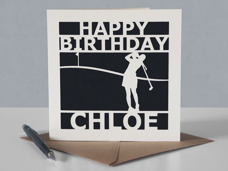 Carte d'anniversaire de golf personnalisée pour femme pour fan de golf - Carte de voeux de golf en papier découpée main image 5
