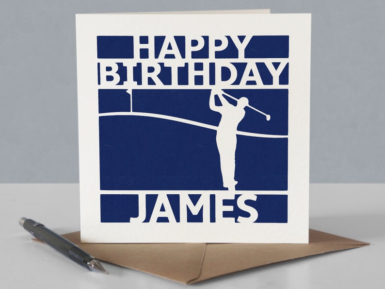 Carte d'anniversaire de golf personnalisée pour fan de golf - Carte de voeux de golf en papier découpée main image 5