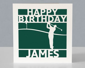 Personalised Golf Birthday Card for Golf Fan - Handmade Papercut Golf Greeting Card