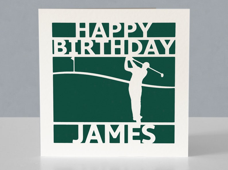 Carte d'anniversaire de golf personnalisée pour fan de golf - Carte de voeux de golf en papier découpée main image 1