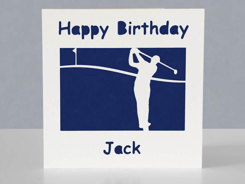Carte d'anniversaire de golf personnalisée pour fan de golf - Carte de voeux faite main de golfeur en papier découpé image 2