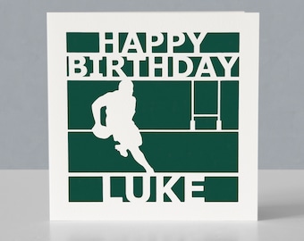 Carte d'anniversaire personnalisée pour joueur de rugby ou fan de rugby - Carte de voeux rugby en papier découpé