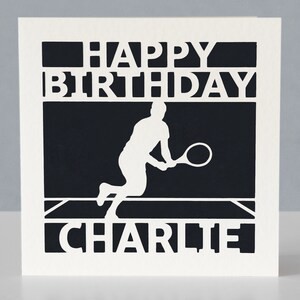 Carte d'anniversaire personnalisée pour joueur de tennis ou fan de tennis - Carte de voeux en papier découpé image 3