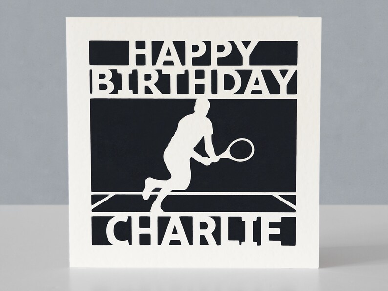 Carte d'anniversaire personnalisée pour joueur de tennis ou fan de tennis - Carte de voeux en papier découpé image 3