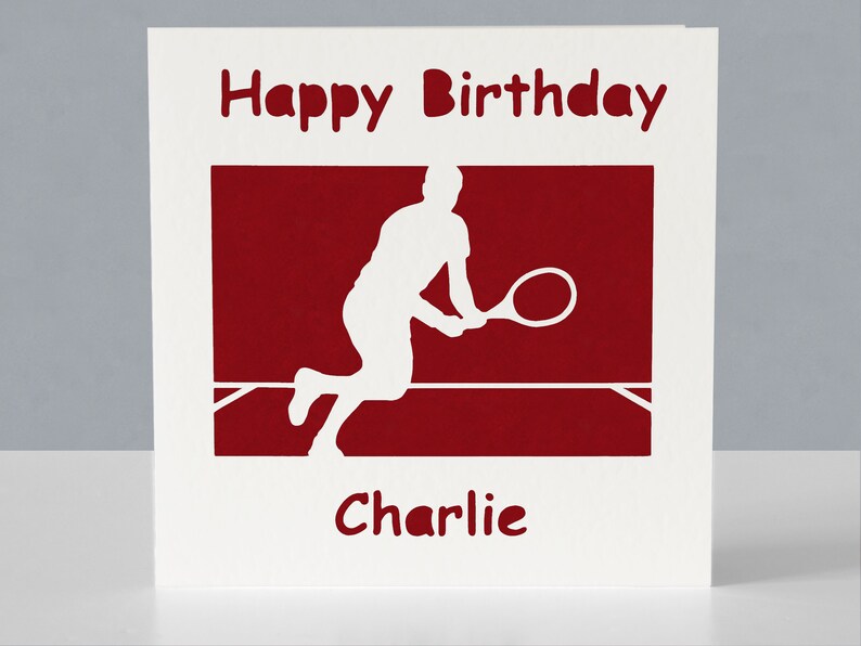 Carte d'anniversaire personnalisée pour joueur de tennis ou fan de tennis - Carte de voeux en papier découpé image 4