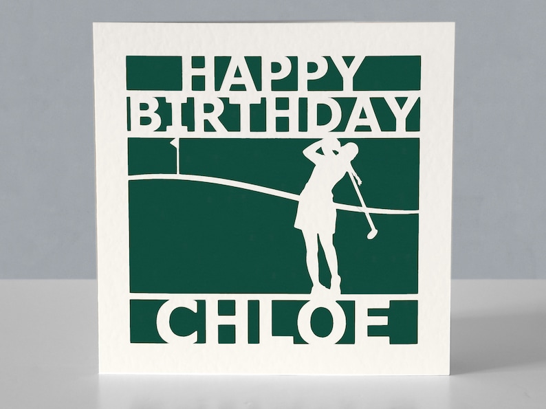 Carte d'anniversaire de golf personnalisée pour femme pour fan de golf - Carte de voeux de golf en papier découpée main image 1