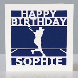 Personalised tennis birthday card for women's tennis fan - Papercut greetings card