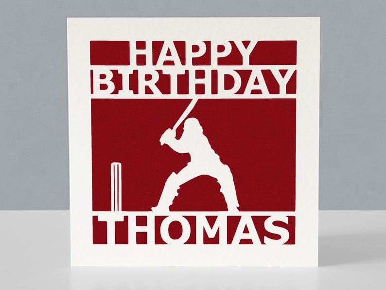 Carte d'anniversaire personnalisée pour joueur de cricket ou fan de cricket - Carte de voeux en découpe de papier image 4