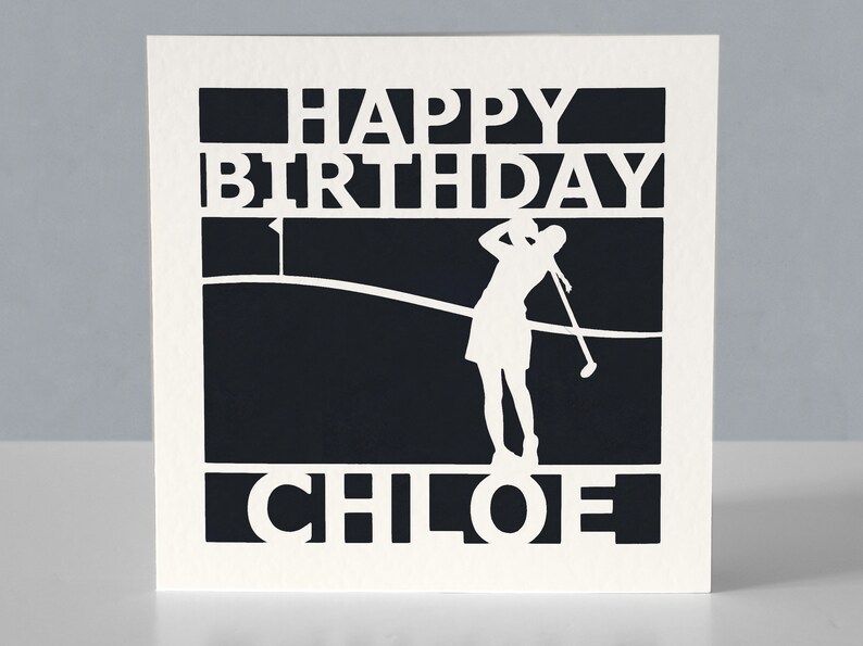 Carte d'anniversaire de golf personnalisée pour femme pour fan de golf - Carte de voeux de golf en papier découpée main image 4