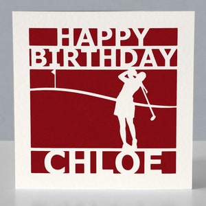Carte d'anniversaire de golf personnalisée pour femme pour fan de golf - Carte de voeux de golf en papier découpée main image 3