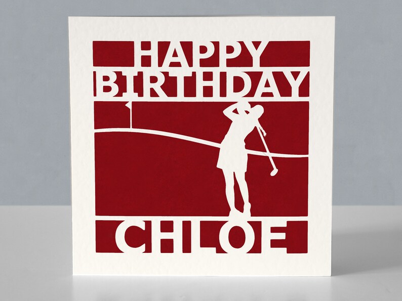 Carte d'anniversaire de golf personnalisée pour femme pour fan de golf - Carte de voeux de golf en papier découpée main image 3