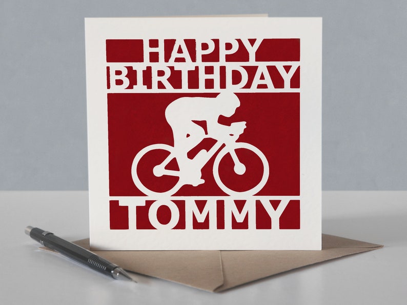 Carte d'anniversaire cycliste personnalisée pour cycliste - carte de voeux cycliste en papier découpé image 4