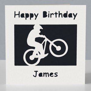 Cartão de aniversário personalizado para ciclista de montanha - Cartão de felicitações para ciclistas de montanha recortados em papel