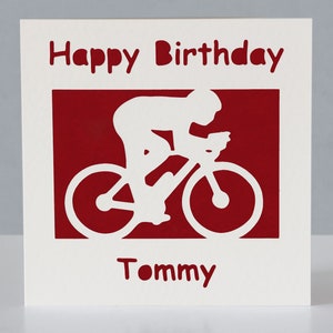 Carte d'anniversaire cycliste personnalisée pour cycliste - carte de voeux cycliste en papier découpée à la main