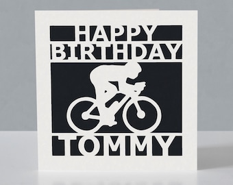 Carte d'anniversaire cycliste personnalisée pour cycliste - carte de voeux cycliste en papier découpé