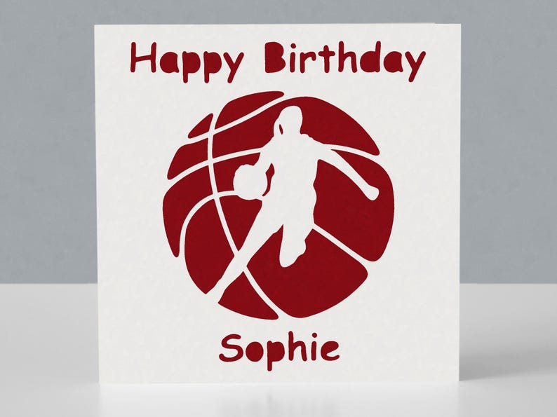 Carte d'anniversaire personnalisée pour fan de basket-ball - Carte de voeux en papier découpé pour basketteur image 3