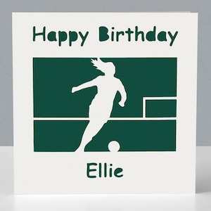 Cartão de aniversário personalizado para fã de futebol feminino - fã de futebol - Cartão de aniversário de recorte de papel para jogador de futebol