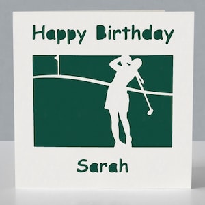 Carte d'anniversaire de golf personnalisée pour golfeuse ou fan de golf - Carte de voeux découpée dans du papier faite main