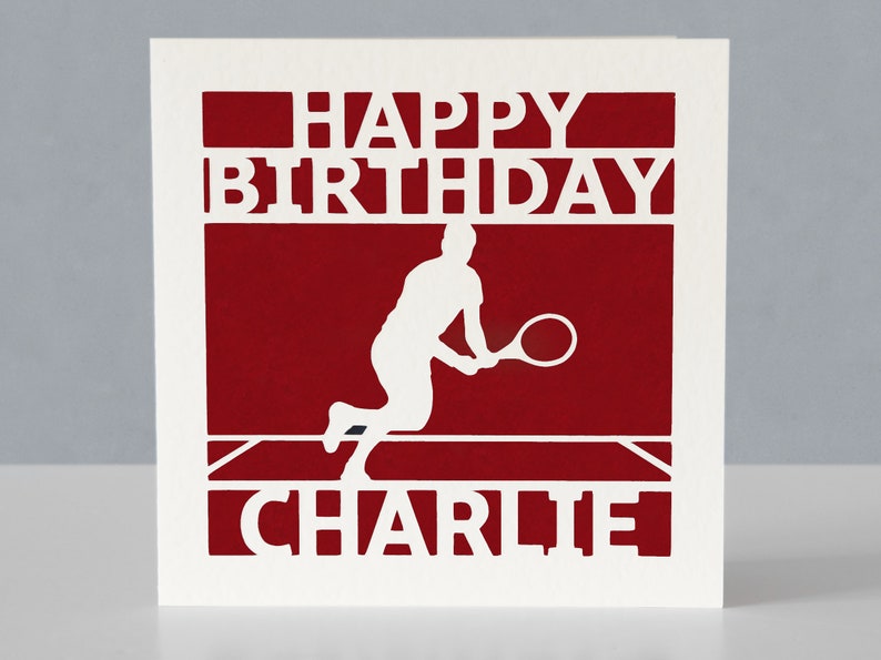 Carte d'anniversaire personnalisée pour joueur de tennis ou fan de tennis - Carte de voeux en papier découpé image 4