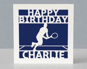 Personalised birthday card for tennis player or tennis fan - Handmade papercut greetings card