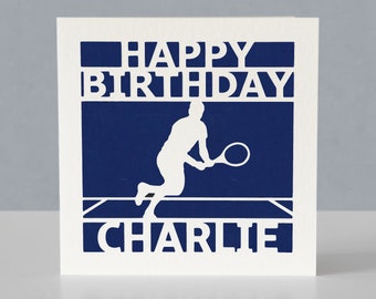 Carte d'anniversaire personnalisée pour joueur de tennis ou fan de tennis - Carte de voeux en papier découpé