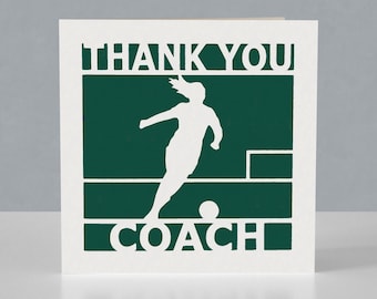 Carte de remerciement pour un entraîneur de football féminin / entraîneur de football - Conception Papercut