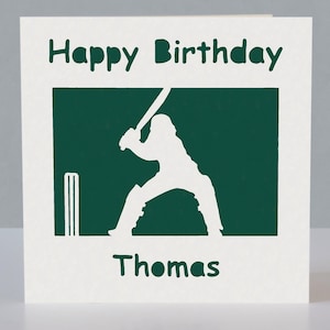 Tarjeta de cumpleaños de cricket personalizada para fanáticos del cricket: tarjeta de felicitación deportiva cortada en papel para jugadores de cricket
