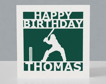 Personalised Cricket Birthday Card - Papercut Cricketer Greetings Card