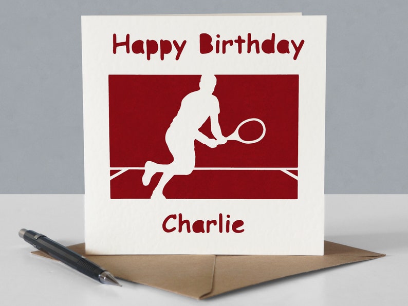 Carte d'anniversaire personnalisée pour joueur de tennis ou fan de tennis - Carte de voeux en papier découpé image 5